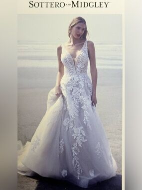 Maggie Sottero White Floral Lace A-Line Wedding Dress